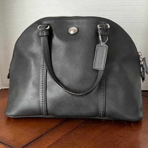 Coach Handbags - Coach Peyton Cora Domed Satchel Black Saffiano Leather Handbag Silver Hardware